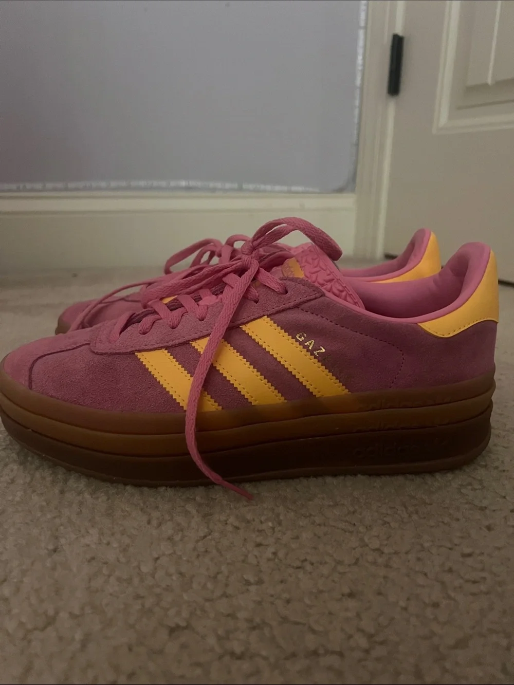 adidas gazelles pink Suede Sneakers with orange Stripes